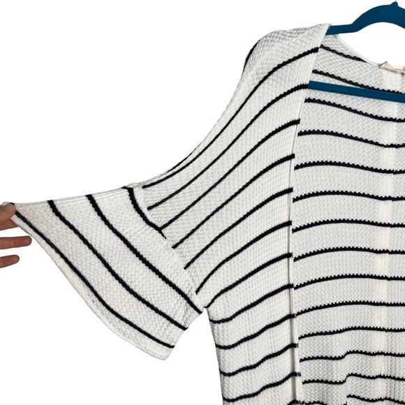 Altar’d State White & Navy Blue Striped Ruffle Sleeve Button Back Cardigan - Picture 2 of 9